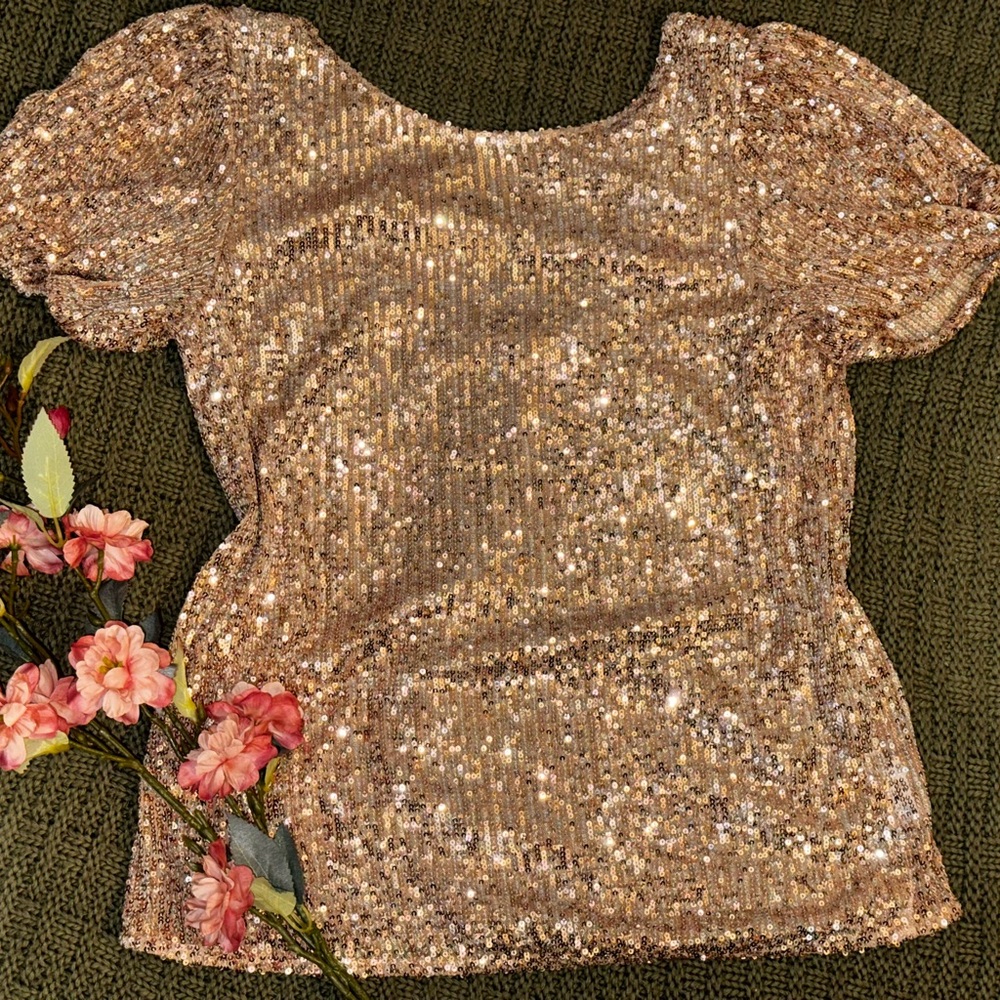 Gold Sequin Cap Sleeve Blouse